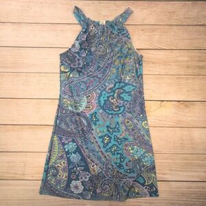 B-Skinz XS Halter Neck Paisley Shift Dress Turquoise Purple Boho Keyhole Mini